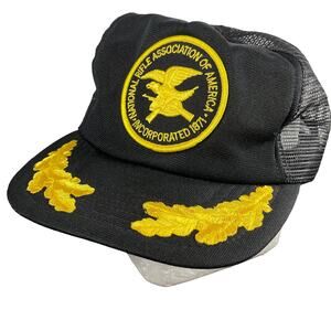 RARE HTF Vintage 70s NRA Trucker Hat Adjustable Snapback Black Embroidered